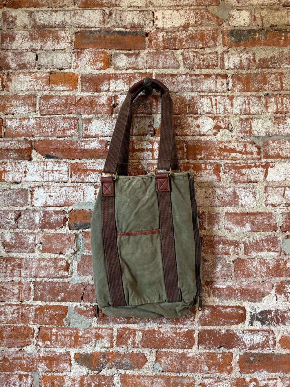 Duluth Trading Co. Brown Canvas Oil Cloth Tote Shoulder Bag Expandable Green - Picture 5 of 8